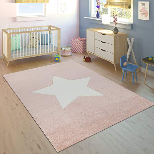 Paco Home Alfombra Habitación Infantil Niña Moderna Gran Estrella En Rosa Pastel Y Blanco, tamaño:120x170 cm