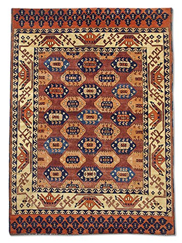 Pak Persian Rugs Alfombra tradicional afgana hecha a mano tribal Ersari, lana, rosa profunda/marrón, pequeña, 154 x 209 cm, 5 pies 1 pulgadas x 6 pies 10 pulgadas (pies)