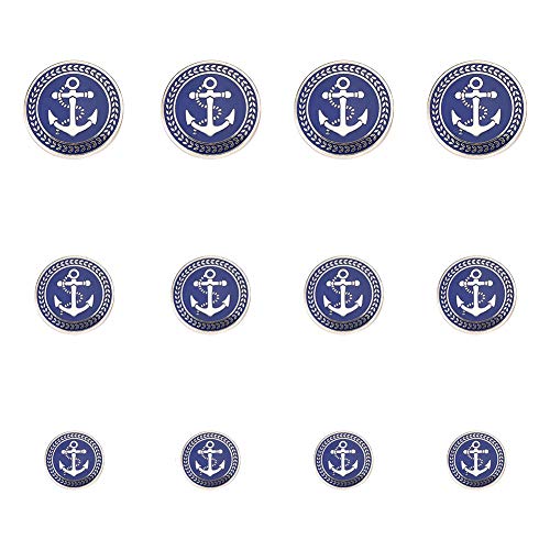 PandaHall 16pcs Conjunto de Botones de Chaqueta de Metal Azul Dorado Vintage - Ancla Naval - para Chaqueta, Abrigo Deportivo, Uniforme, Chaqueta