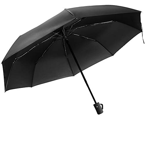 Paraguas automático Resistente al Viento Paraguas de Viaje Plegable con Apertura y Cierre automático Paraguas antiviento, Compacto y ligeroTejido (02-Mango Recto Negro)