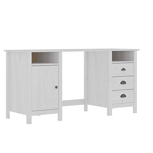 pedkit Escritorio con 3 Cajones 2 Compartimentos y 1 Puerta Mesa de Ordenador Mesa de Escritorio para Oficina Madera de Pino Blanco 150x50x74 cm