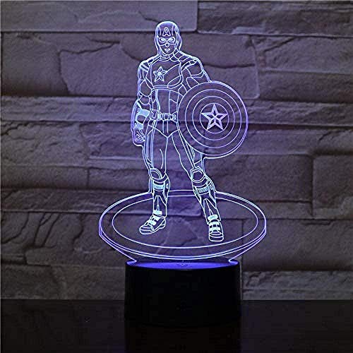 Película Capitán América Escudo Figura 3D Multicolor Cambio Acrílico mesa luz nocturna Ilusión LED Toque Lámpara USB Regalo de niño