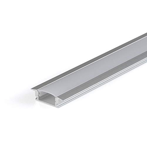 Perfil de aluminio 2507 plano empotrable 1 metro para tiras Led con tapa (Blanco)