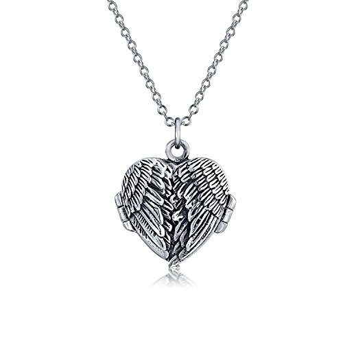 Personalizar Vintage estilo domo gran guardián ángel ala plumas corazón en forma de botón de la foto del medallón para las mujeres adolescentes sostiene fotos oxidado 925 plata collar colgante