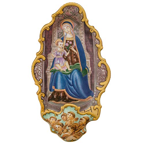 Pila de Agua bendita Majolica Porcelana religión ángel Estilo Antiguo 34cm