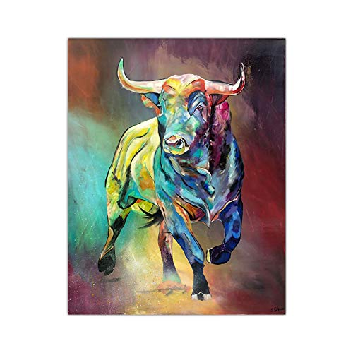 Pinturas abstractas de lienzos de toros coloridos Impresiones artísticas de pared de animales Póster Pinturas para la sala de estar en la pared Decoración del hogar 27.5 "x35.4" (70x90cm) Sin marco