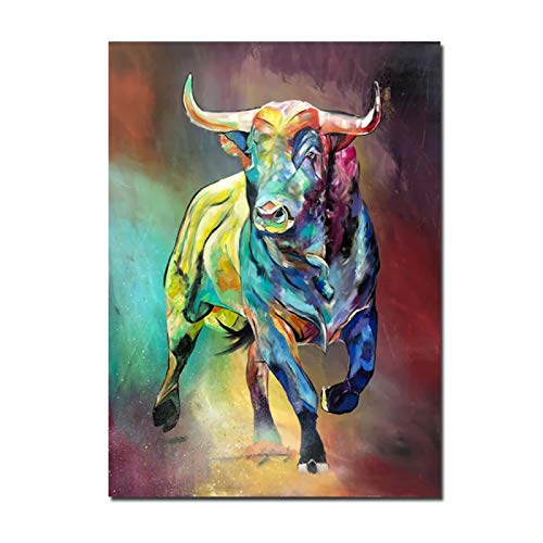 Pinturas en lienzo abstracto colorido Toro animales pared arte cartel e impresiones en la pared imágenes sala de estar decorativa