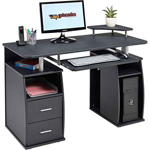 Piranha Trading Escritorio Mesa de Ordenador Despacho con Estantes, Armario y Cajones para la Oficina en Casa Efecto Negro Grafito PC 5g Piranha Trading Escritorio Mesa de Ordenador Despacho con Estantes, Armario y Cajones para la Oficina en Casa Efecto Negro Grafito PC 5g