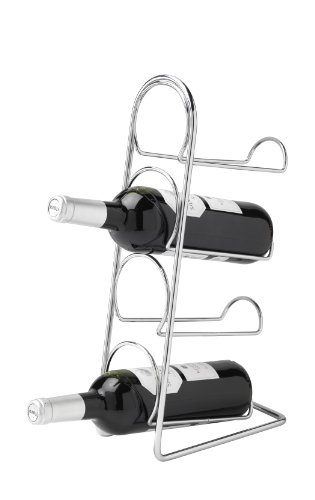 Pisa Wine Rack Free Standing - 4 Bottle Storage Botellero, estante de vino Metal Holder Holds 4 Bottles CHROME Finish - Vertical Slimline Tower design contient también champán y Prosecco botellas
