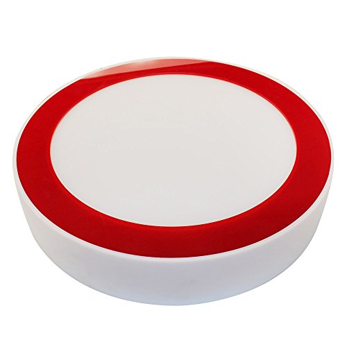 Plafón de techo bajo consumo circular Mod. Dublín de color blanco con aro exterior rojo. Dimensiones: Alto: 9 cm. Diámetro 45 cm. Bombilla: 2 x fluorescente T-5 máx. 62W.