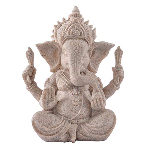 POFET Estatua de elefante de Ganesha de piedra arenisca hecha a mano