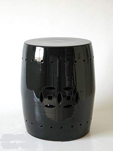 POLONIO - Puff de Ceramica Negro de 42,5cm Alto - Taburete de Ceramica para Salón o Jardin - Mesa de Ceramica Color Negro