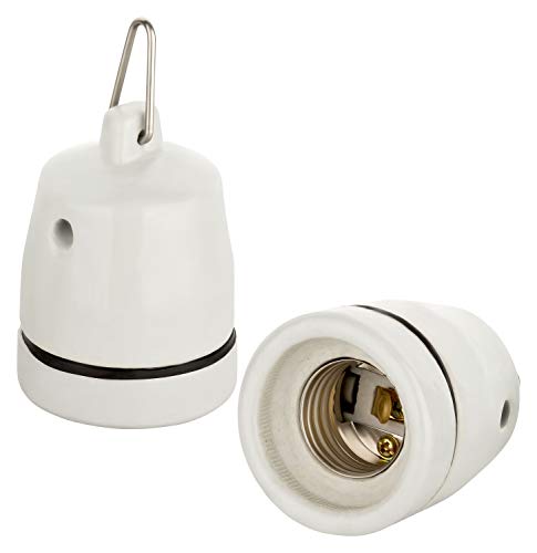Portalámparas de cerámica E27 con ojal metálico para colgar, rosca Edison RoHS hasta 250 V y 4 A de Isolatech; (5 unidades)