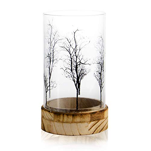 Portavelas diseño de árbol | Vela decorativa | Soporte de velas de vidrio y madera | Decoración de centro de mesa | Linterna de vidrio para velas | M&W