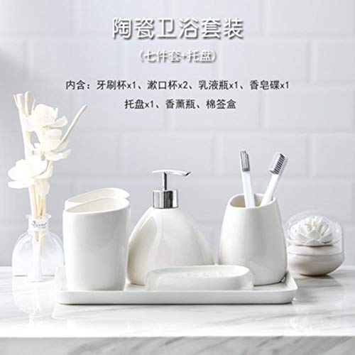 PXN Dispensador de jabón de cerámica Cepillo para Inodoro/Vidrio/Bandeja de jabón Aromaterapia con hisopo de algodón Suministros de baño Conjunto de Accesorios de baño, 8 Piezas por Juego