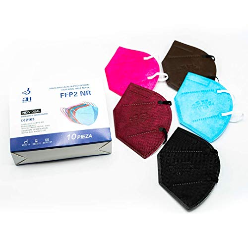 +QH Medicine x10 Mascarillas FFP2 NR - Colores surtidos - Autofiltrado de alta eficacia protección polvo y partículas - Embolsado individual - Colores vivos y bonitos (pack 10 mascarillas)