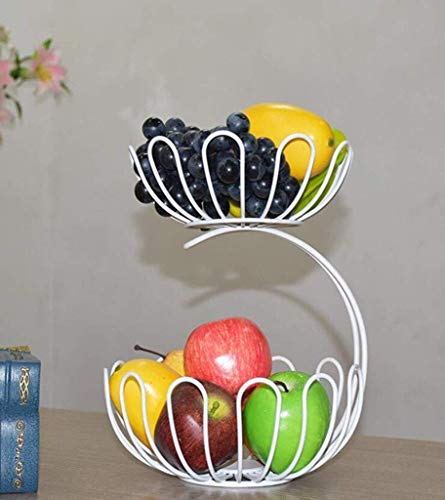 QTQHOME Frutero de la Sala de Estar,Canasta de Frutas Moderna y Moderna de Dos Pisos con Forma de Loto,frutero de Drenaje doméstico (Color:Blanco)