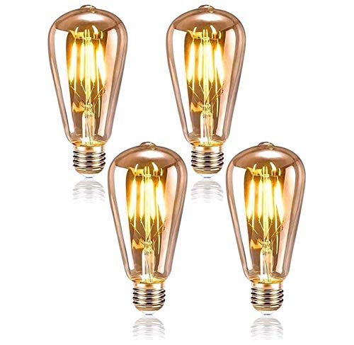 Queta Edison Bombilla E27 4W Iluminación Vintage ST64 Lámpara Retro de Filamento de Tungsteno Ideal para Cafetería Bar Restaurante Boda Decoración Navideña etc. 4 Pack (Type2) Queta Edison Bombilla E27 4W Iluminación Vintage ST64 Lámpara Retro de Filamento de Tungsteno Ideal para Cafetería Bar Restaurante Boda Decoración Navideña etc. 4 Pack (Type2)