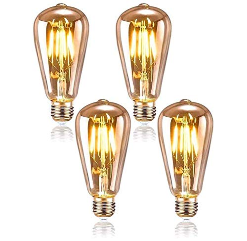 Queta Edison Bombilla E27 4W Iluminación Vintage ST64 Lámpara Retro de Filamento de Tungsteno Ideal para Cafetería Bar Restaurante Boda Decoración Navideña etc. 4 Pack (Type2)