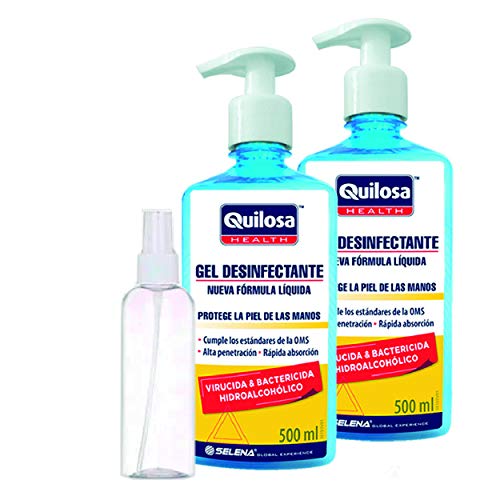 Quilosa Health Pack 2 Geles Desinfectantes Sanitarios Manos 500Ml (2X500Ml) Virucida, Biocida, Antiséptico Y Bactericida Hidroalcohólico Higienizante Con Dosificador De Regalo 1000 g