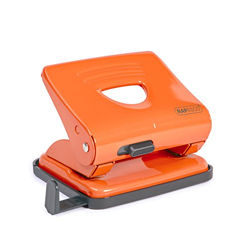 Rapesco 825 - Perforadora metálica de 2 agujeros, 25 hojas capacidad, color naranja