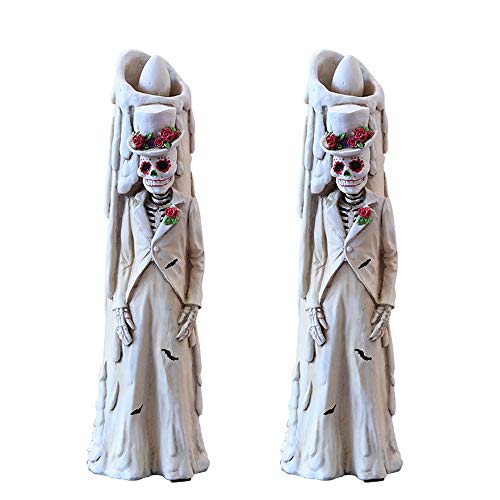 RBH 2 Piezas de Vela de Esqueleto de Calavera de Halloween, Estatua de la Novia Fantasma, luz led de Vela sin Llama - Adecuada para el Interior del hogar, decoración de Bares, Accesorios de Fiesta