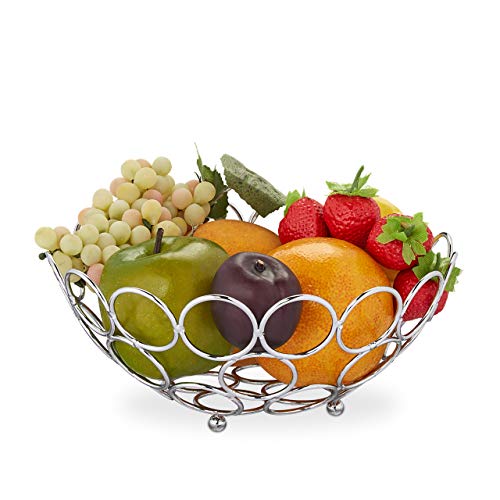 Relaxdays 10030056 - Frutero de diseño moderno de pie para frutas, verduras, pan, redondo, cesta de frutas, metal, 9 x 22,5 cm, color plateado y acero Relaxdays 10030056 - Frutero de diseño moderno de pie para frutas, verduras, pan, redondo, cesta de frutas, metal, 9 x 22,5 cm, color plateado y acero