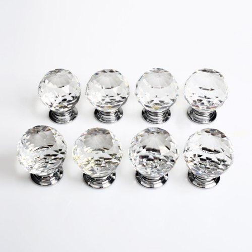 Revesun - Juego de 10 pomos para puertas, 30 mm, cristal transparente, forma de bola