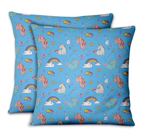S4Sassy Azul Terciopelo Unicornio del Arco Iris Cojines Decorativos Fundas de Cojines para sofá Cama 2 piezas-18 x 18 Pulgadas