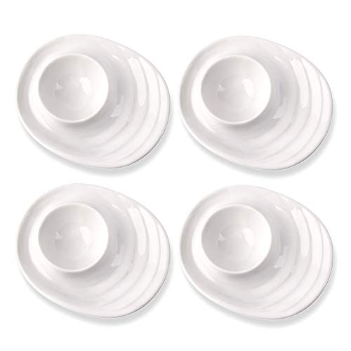 Schramm® 4 pzs. Tazas para huevos porcelana blanca ovalada Porta-huevos con bandeja Porta-huevos 4-pack