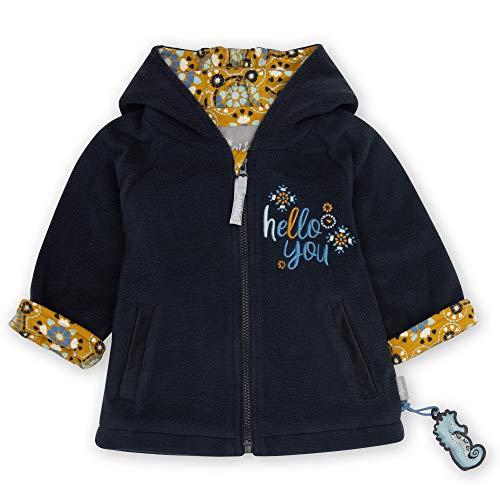 Sigikid Baby-Mädchen Fleecejacke mit Kapuze für Kinder Chaqueta de forro polar para bebé, Azul/texto, 9 mes para Bebés