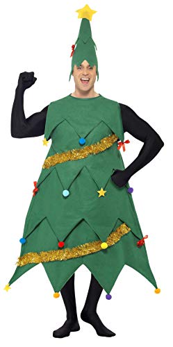 Smiffys-33301 Disfraz de árbol de Navidad, con túnica y Gorro, Deluxe, Color Verde, Tamaño único (Smiffy'S 33301)