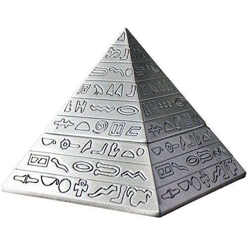 SODIAL Decoracion de Plata de Moda Creativa piramide Tallada Metal Egipcio Clasico Vintage con Tapa cenicero Decoracion del hogar Regalo
