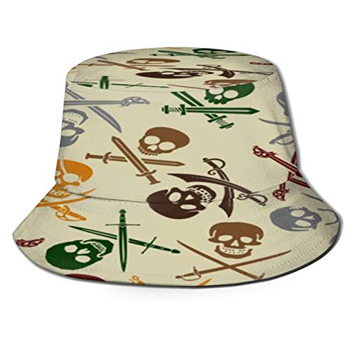 Sombrero Pescador Unisex,Depositphotos 21683695 stock ilustración pirata calaveras con espadas,Plegable Sombrero de Pesca Aire Libre Sombrero Bucket Hat para Excursionismo Cámping De Viaje Pescar