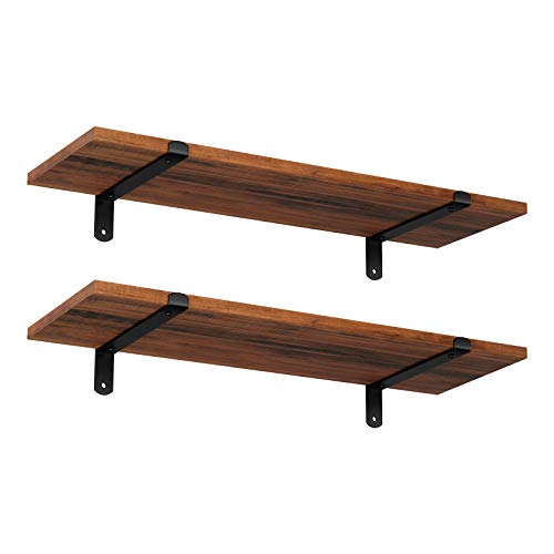 SONGMICS Juego de 2 Estantes de Pared, Estanterías Flotantes, 60 x 20 x 7 cm, Estantes Decorativos, Estilo Retro, Capacidad de 15 kg para Cada uno, MDF Marrón y Negro LWS04NB SONGMICS Juego de 2 Estantes de Pared, Estanterías Flotantes, 60 x 20 x 7 cm, Estantes Decorativos, Estilo Retro, Capacidad de 15 kg para Cada uno, MDF Marrón y Negro LWS04NB