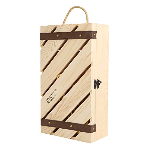 SOONHUA Caja de vino de madera, caja de vino decorativa con asa inclinada para guardar dos botellas de vino tinto