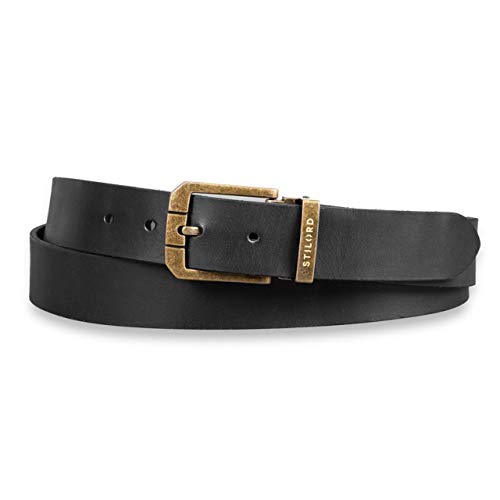 STILORD Cinturón de Cuero Hombre Negro Vintage para Look Business Casual Vaquero Tamaño Universal Acortable con Caja de Regalo Estilo Shabby 34 mm, Color:hebilla bronceada - antigua V STILORD Cinturón de Cuero Hombre Negro Vintage para Look Business Casual Vaquero Tamaño Universal Acortable con Caja de Regalo Estilo Shabby 34 mm, Color:hebilla bronceada - antigua V