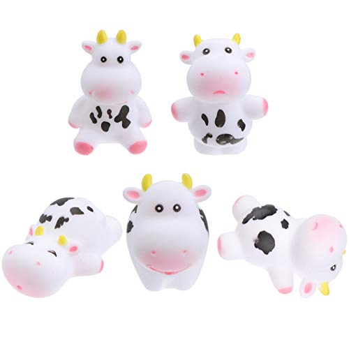 STOBOK Juego de 5 juguetes de baño para bebé, figuras de vaca, juguetes que flotan en la bañera, juguetes para salpicaduras de agua, animales de baño en bolsa de malla