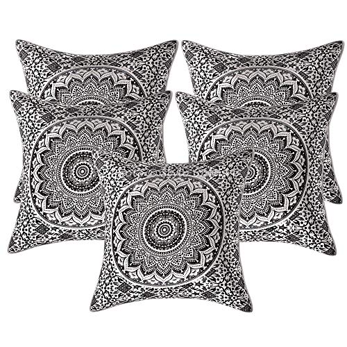 Stylo Culture Étnico Algodón Cojines Elegantes para Sofas 40x40 cm 40x40 cm Gris Blanco Tradicional Decorativo Impreso Mandala Ombre 16x16 Inch Floral Cuadrado Fundas De Cojines Conjunto De 5