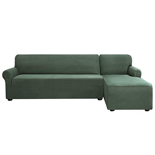 Subrtex - Funda de sofá esquinero con reposabrazos y funda de sofá, modelo L, extensible, 2 plazas, color verde