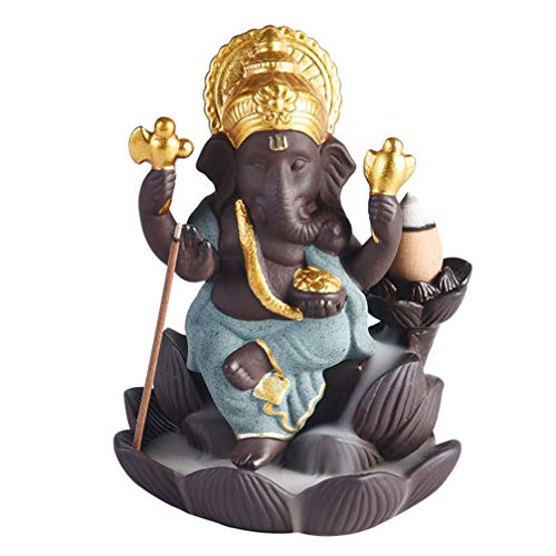 SUPVOX Incienso reflujo quemador de cerámica Ganesha Elefante Dios Soporte de incienso Ganesh Estatua de elefante Buda figura verde