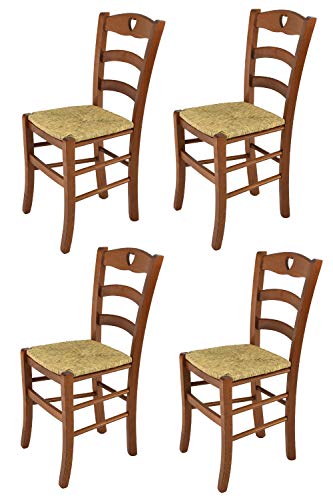 t m c s Tommychairs - Set 4 sillas Cuore para Cocina y Comedor, Estructura en Madera de Haya Color Nuez y Asiento en Paja