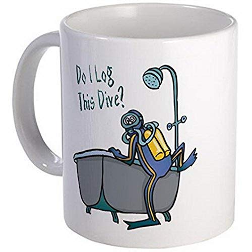 Taza divertida con texto en inglés «Do I Log This Dive» de dibujos animados en S para hombres, mujeres, oficina, hogar, amigos, amantes, taza de té, 325 ml, color blanco