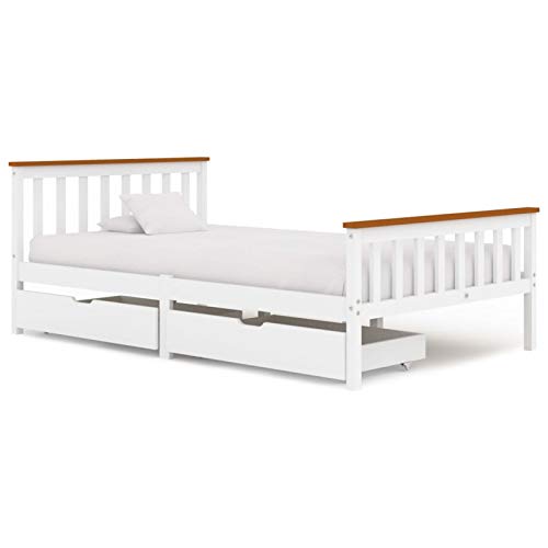 Tidyard Cama Funcional Bali Estructura con Mucho Espacio de almacenaje y cajones, Ideal para dormitorios pequeños 12# Estructura de Cama con 2 cajones Madera Pino Blanco 120x200 cm Tidyard Cama Funcional Bali Estructura con Mucho Espacio de almacenaje y cajones, Ideal para dormitorios pequeños 12# Estructura de Cama con 2 cajones Madera Pino Blanco 120x200 cm