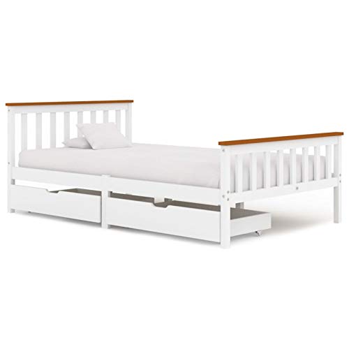 Tidyard Cama Funcional Bali Estructura con Mucho Espacio de almacenaje y cajones, Ideal para dormitorios pequeños 12# Estructura de Cama con 2 cajones Madera Pino Blanco 120x200 cm