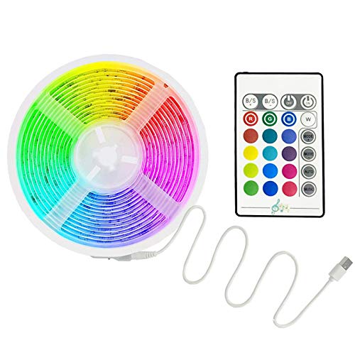 Tiras de LED 5M, 5050 Atenuador Kit de cambio de color de 24 teclas Control remoto Luz de estado para el hogar Decoración de bricolaje para bodas de Navidad en casa (5m)