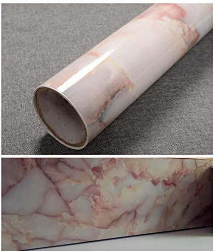 TJLMCORP— Papel pintado de mármol Adhesivo para puerta autoadhesivo Papel pintado brillante Encimeras Adhesivo para revestimiento de estantes Adhesivo para muebles (40 cm x 200 cm, ámbar rosa)