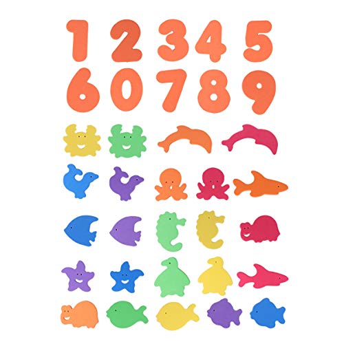 Toyvian - Pegatinas de ducha de cuarto de baño, 34 unidades, número de peces marinos, animales no tóxicos, EVA autoadhesivas, de espuma, juguetes educativos para niños