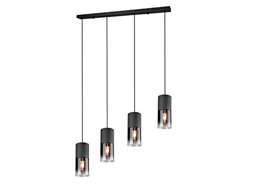 TRIO Beleuchtung Inusual lámpara de techo LED de metal negro mate con cuatro pantallas de cristal ahumado.