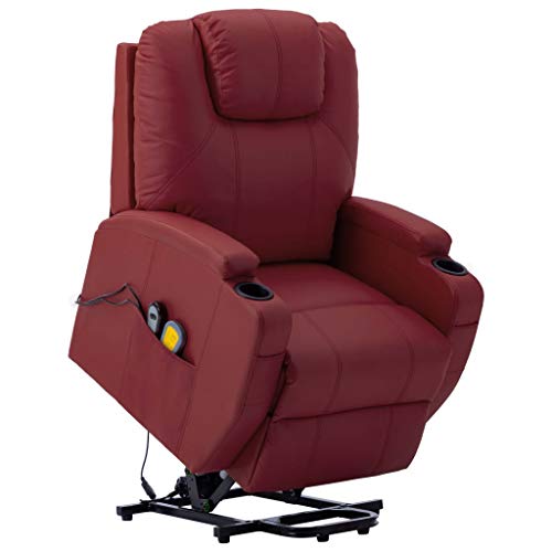 UnfadeMemory Sillon Masaje Reclinable con Sistema de Elevación,Sillón de Televisión,Sillon Relax de Salón,Masaje y Calentamiento,Cuero Sintético,76x87,5x107cm (Vino Tinto)